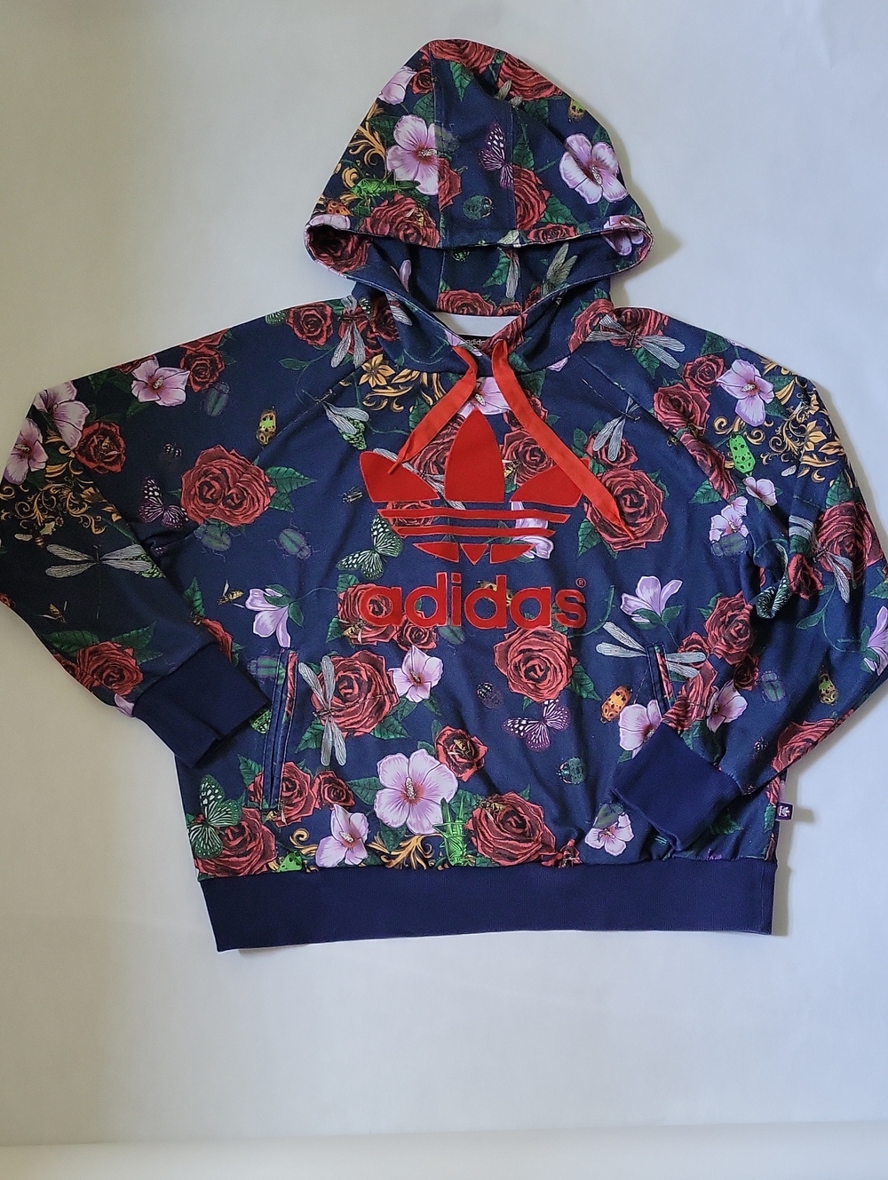 adidas RITA ORA Navy Floral Hoodie sz X-Large